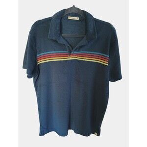 Marine Layer Terry Out Polo Shirt Navy Multi Stripe size Men's Medium